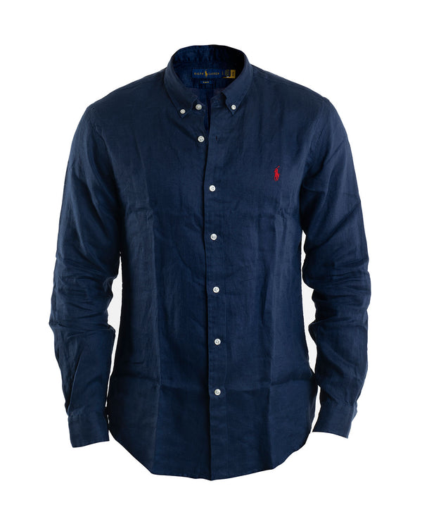 Ml B/d Linen Slim Fit Navy Shirt