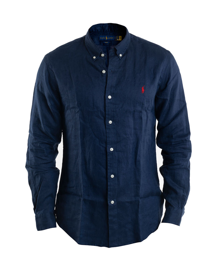 Ml B/d Linen Slim Fit Navy Shirt-1