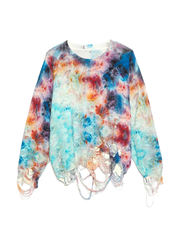 Destroyed Oversized Pullover - Printed Tie-dye