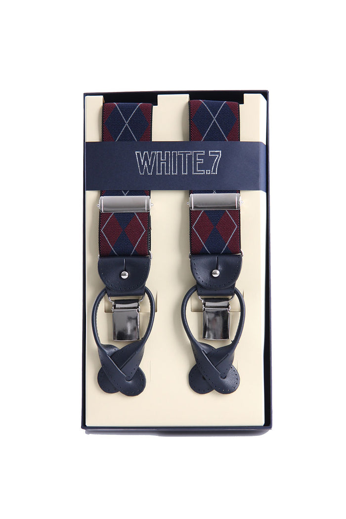 Wide Blue Suspenders With Burgundy Diamonds-1