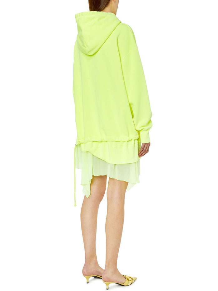 Fluo Yellow Hooded Sweatshirt Dress-3