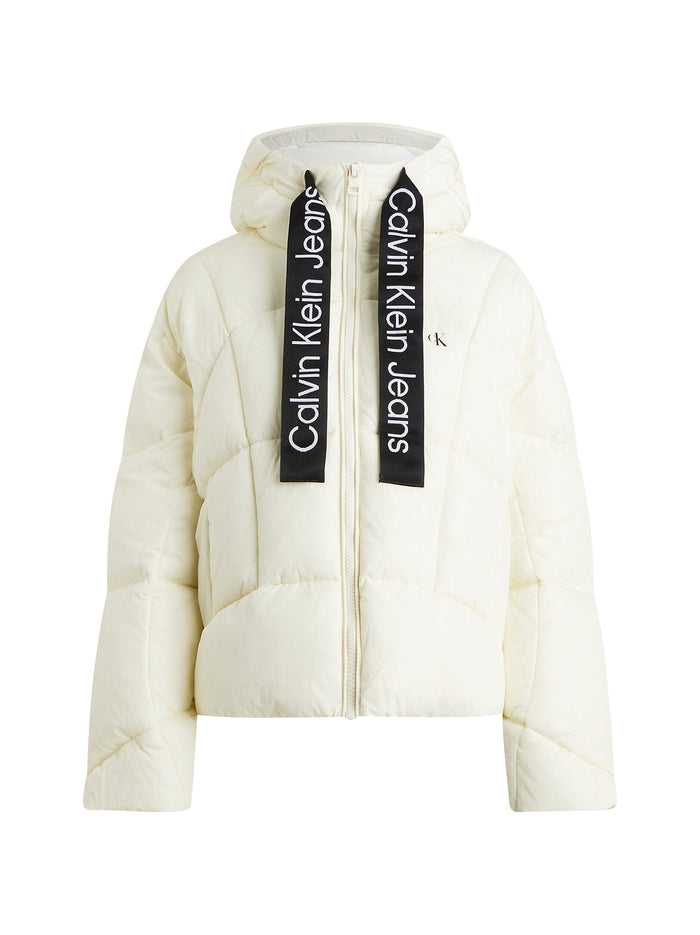 Short down jacket with drawstring logo-1