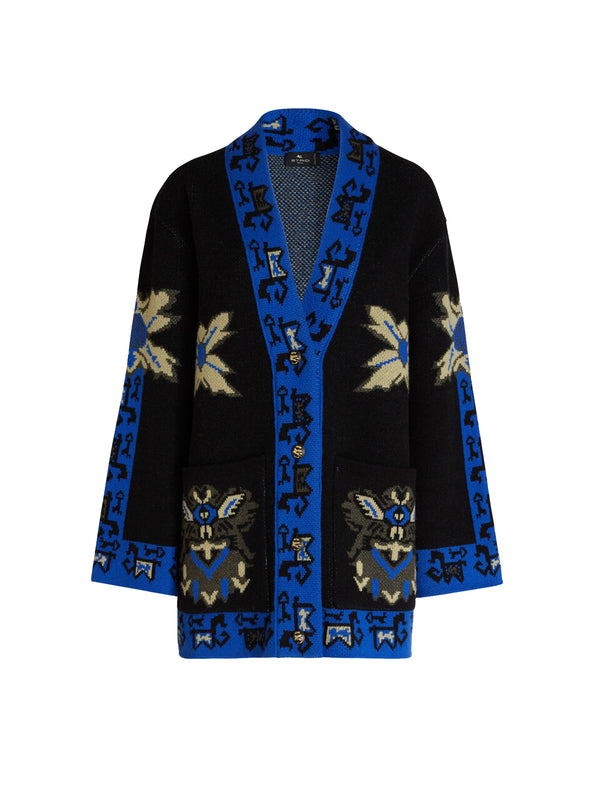 Cappotto In Maglia Jacquard Con Motivi Geometrici