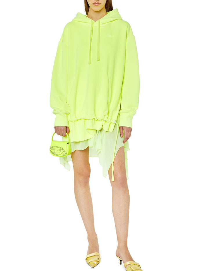 Fluo Yellow Hooded Sweatshirt Dress-2