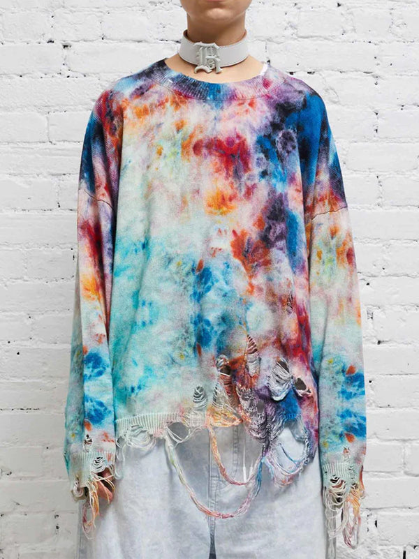 Destroyed Oversized Pullover - Printed Tie-dye-2
